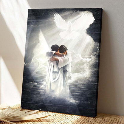 Man Hugging Jesus In Heaven Canvas Wall Art - Bible Verse Canvas - God Canvas - Scripture Canvas Wall Art - Ciaocustom