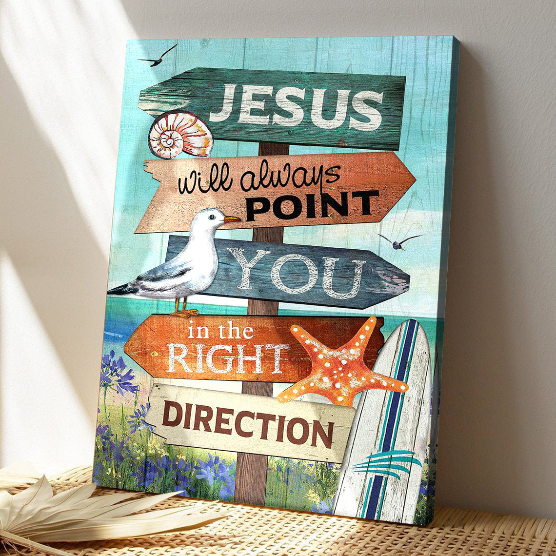 Seagull On The Beach - Jesus Will Always Point You The Right Direction Canvas Wall Art - Bible Verse Canvas - God Canvas - Scripture Canvas Wall Art - Ciaocustom