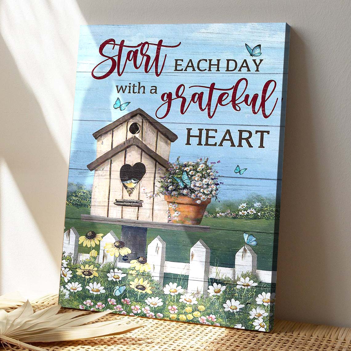 Bird House - Start Each Day With A Grateful Heart - Bible Verse Canvas - God Canvas - Scripture Canvas Wall Art - Ciaocustom