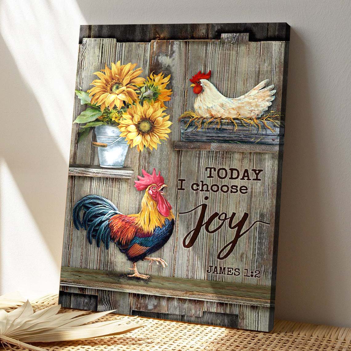 Chicken Couple With Sunflowers Canvas Wall Art - Bible Verse Canvas - God Canvas - Scripture Canvas Wall Art - Ciaocustom