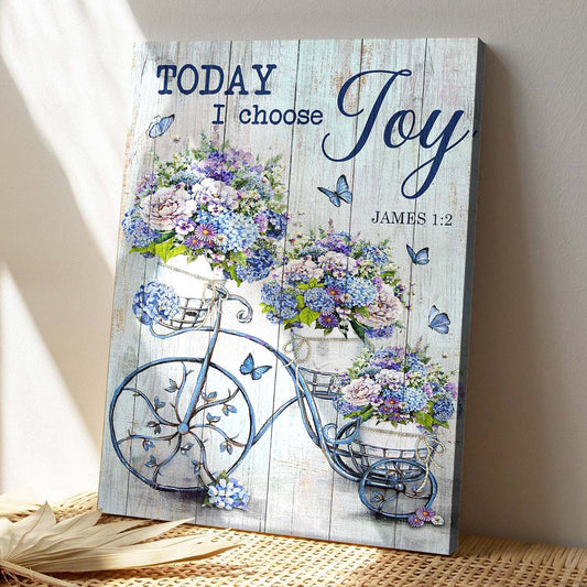 Flower Bicycle - Today I Choose Joy Canvas Wall Art - Bible Verse Canvas - God Canvas - Scripture Canvas Wall Art - Ciaocustom