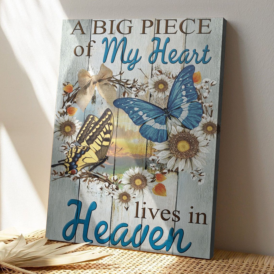 Christian Canvas Wall Art - A Big Piece Of My Heart Lives In Heaven Canvas - Bible Verse Canvas - Ciaocustom