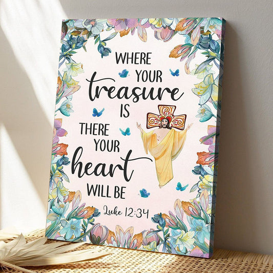 Christian Canvas Art - God Canvas - Your Treasure And Your Heart - Beautiful Flower Canvas - Scripture Canvas - Ciaocustom