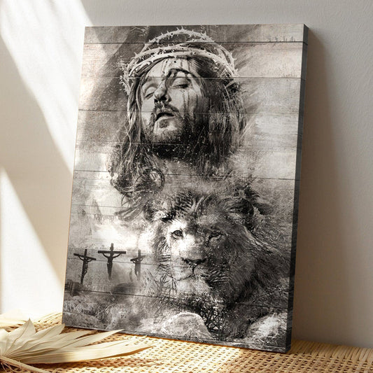 Black And White Jesus And Lion Canvas - Bible Verse Canvas Wall Art - God Canvas - Scripture Canvas - Ciaocustom