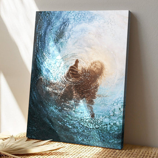 Jesus Reaching Into Water Canvas Prints - God Jesus Gives Hand Wall Art