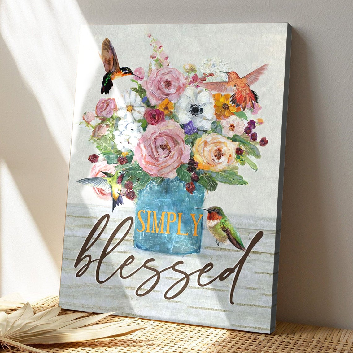 Bible Verse Canvas - God Canvas - Simply Blessed Hummingbird Flower Canvas - Scripture Canvas Wall Art - Ciaocustom