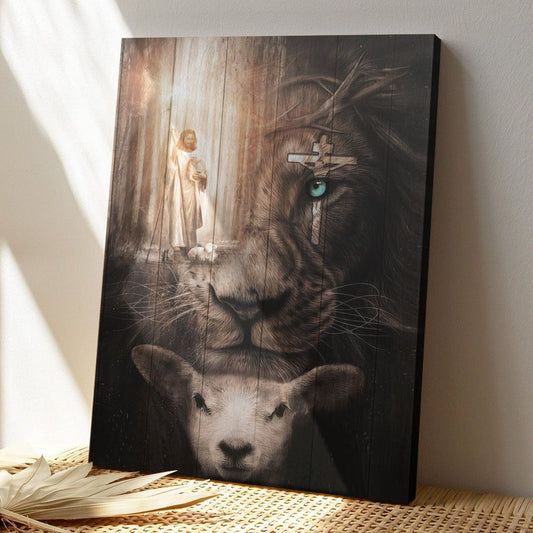 Christian Canvas Wall Art - God Canvas - Jesus - Awesome Lamb Lion And Cross On His Eye 2 Canvas - Bible Verse Canvas - Ciaocustom