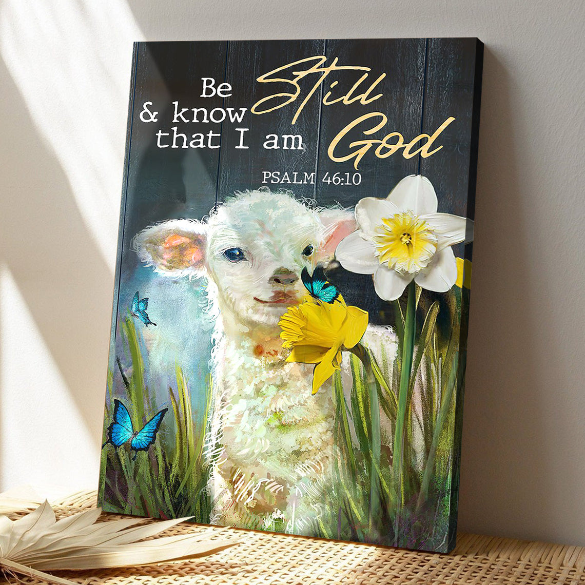 Lovely Sheep - Be Still And Know That I Am God - Bible Verse Canvas - God Canvas - Scripture Canvas Wall Art - Ciaocustom