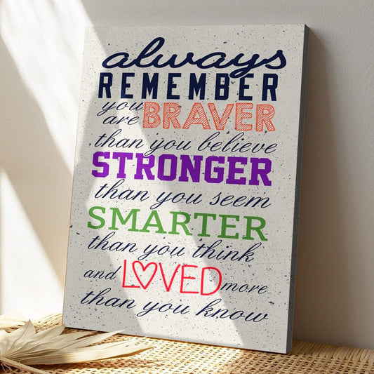 Bible Verse Canvas - God Canvas - Always Remember You Are Braver Than You Believe Christian Wall Art Canvas - Jesus Christ Poster - Ciaocustom