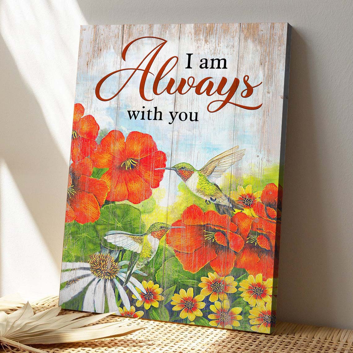 Christian Canvas Wall Art - God Canvas - Jesus Canvas - I Am Always With You Humming Bird And Flower Canvas - Bible Verse Canvas - Ciaocustom