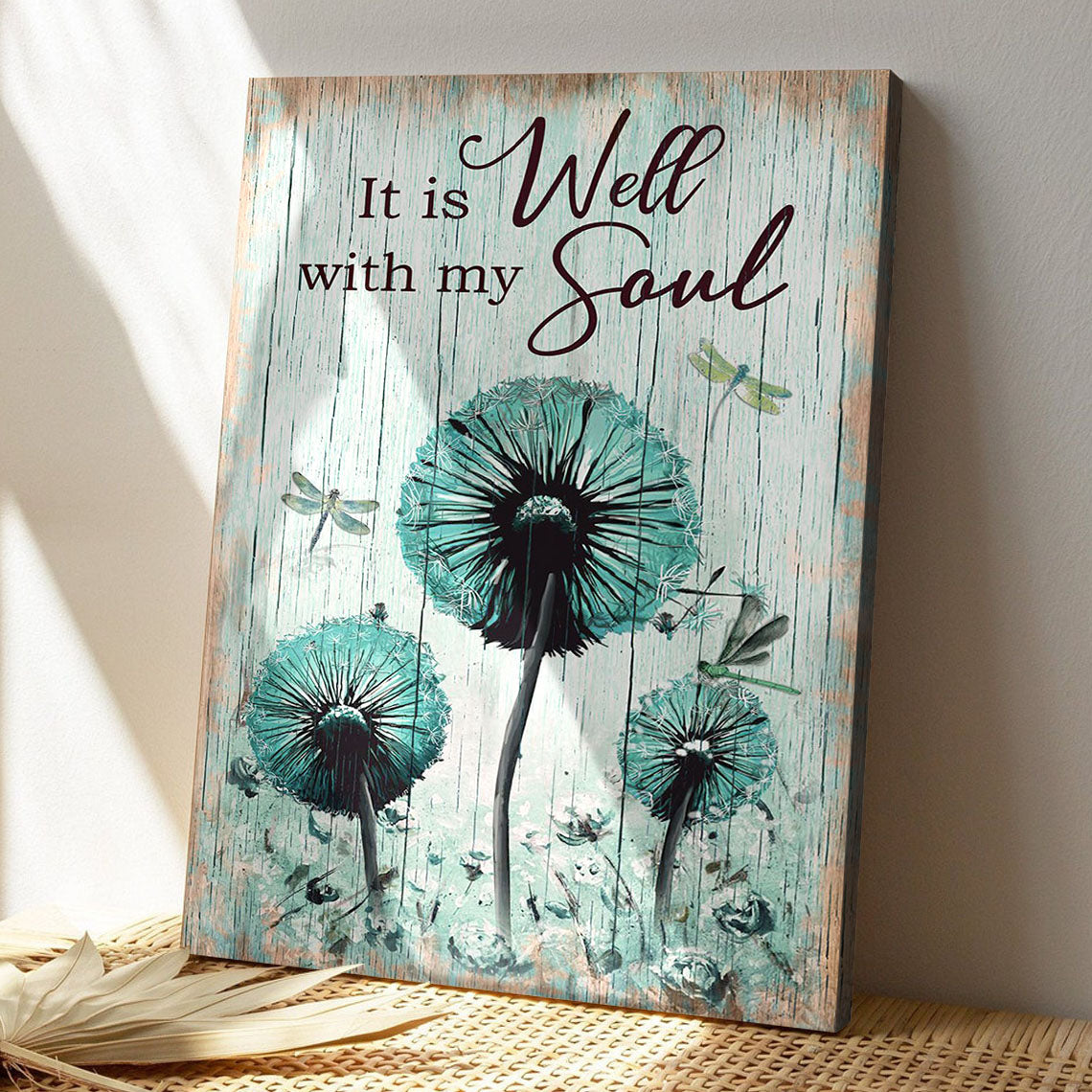 Dandelion With Dragonfly - It Is Well With My Soul - Bible Verse Canvas - God Canvas - Scripture Canvas Wall Art - Ciaocustom