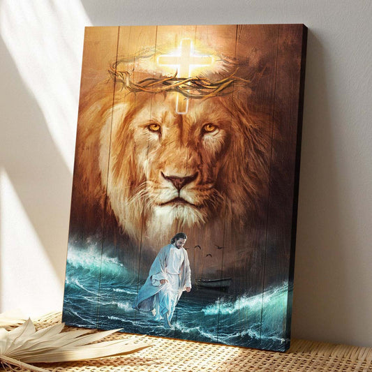 Christian Canvas Wall Art - God Canvas - Jesus And Lion - Walk On The Sea Canvas - Bible Verse Canvas - Ciaocustom
