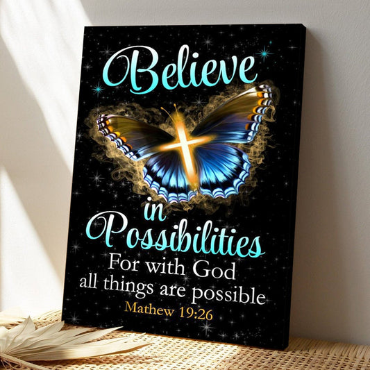 Bible Verse Canvas - God Canvas - With God All Things Are Possible Cross Butterfly  Wall Art - Scripture Canvas Wall Art - Ciaocustom