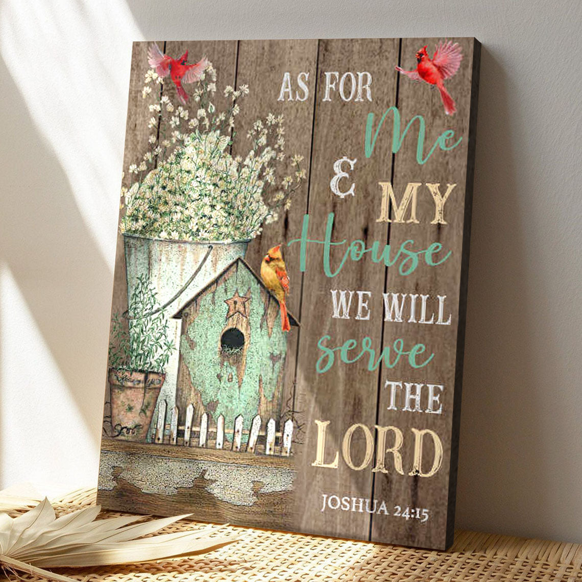 Cardinal And Farmhouse - As For Me And My House We Will Serve The Lord - Bible Verse Canvas Wall Art - God Canvas - Scripture Canvas - Ciaocustom