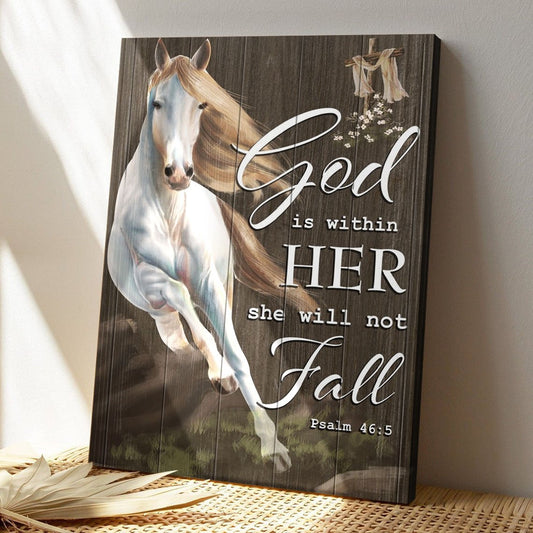 Christian Canvas Wall Art - God Canvas - Horse - God Is Within Her She Will Not Fall Canvas - Bible Verse Canvas - Ciaocustom