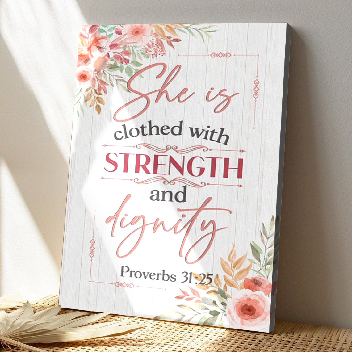 Bible Verse Canvas - God Canvas - Proverbs 3125 She Is Clothed With Strength And Dignity - Scripture Canvas Wall Art - Ciaocustom