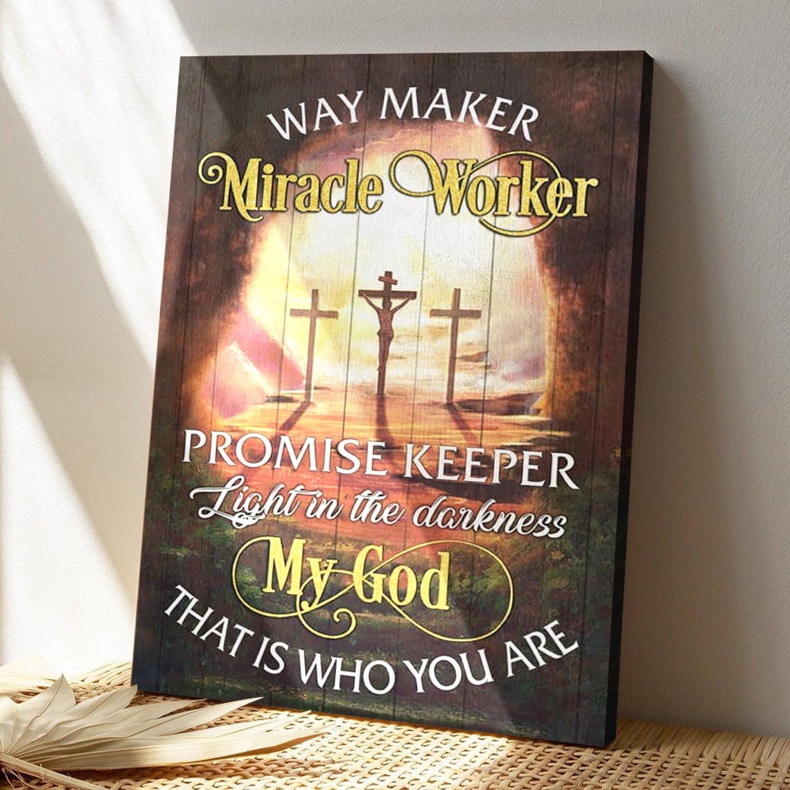 Bible Verse Canvas - Way Maker Song Lyrics Three Crosses Canvas Wall A ...
