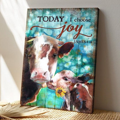 Cow Family - Today I Choose Joy - Bible Verse Canvas - God Canvas - Scripture Canvas Wall Art - Ciaocustom