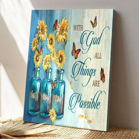 With God All Things Are Possible Floral - Bible Verse Canvas Wall Art - God Canvas - Scripture Canvas - Ciaocustom
