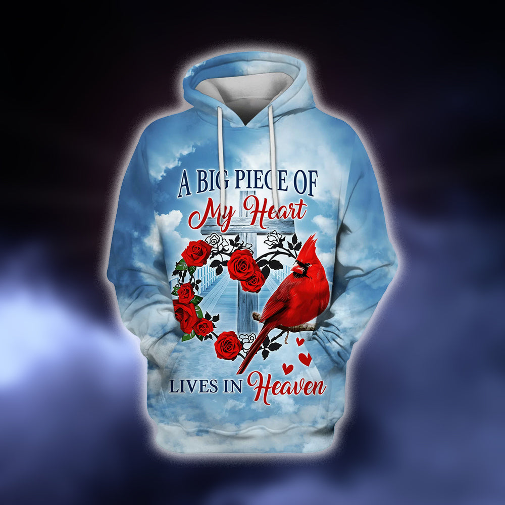 Cardinal A Big Piece Of My Heart Lives In Heaven 3D Hoodies - Men & Women Christian Hoodie - 3D Printed Hoodie