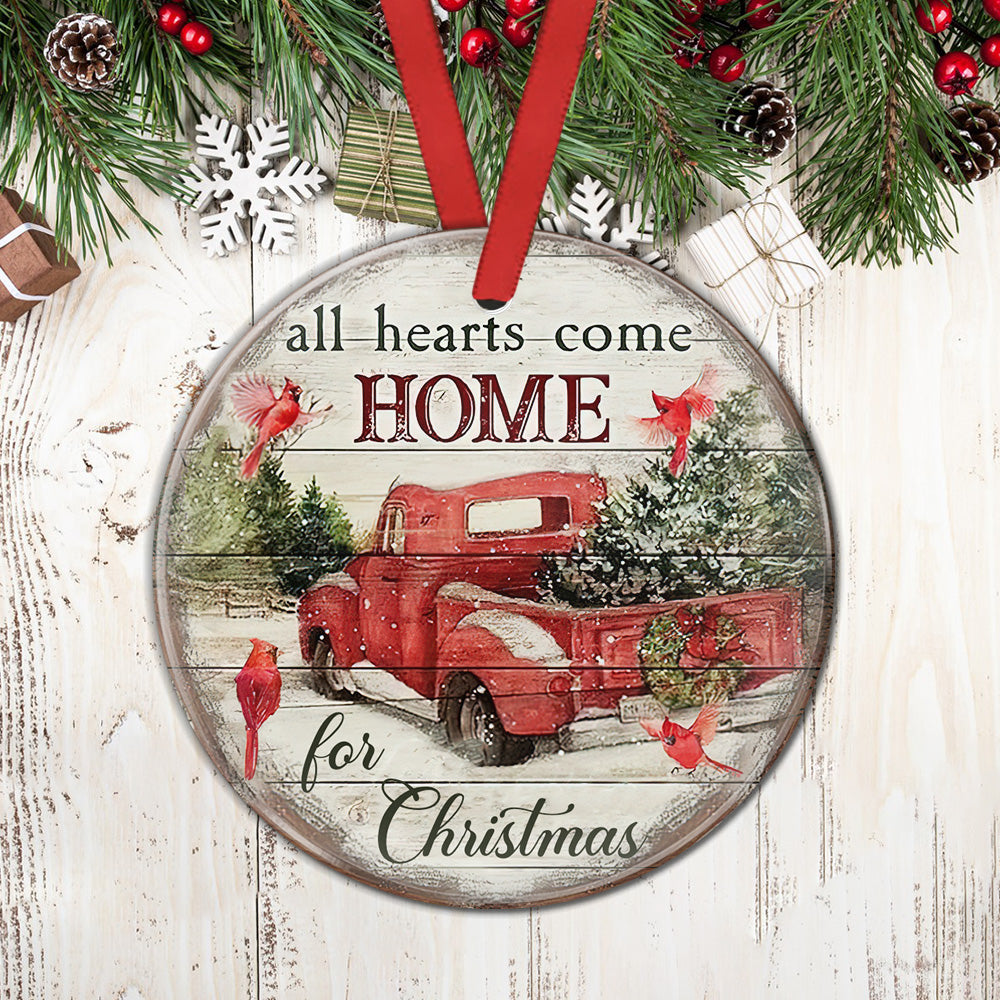 Cardinal All Hearts Come Home For Christmas Ceramic Circle Ornament - Decorative Ornament - Christmas Ornament