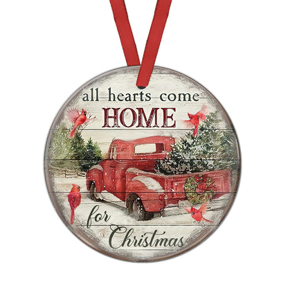 Cardinal All Hearts Come Home For Christmas Ceramic Circle Ornament - Decorative Ornament - Christmas Ornament