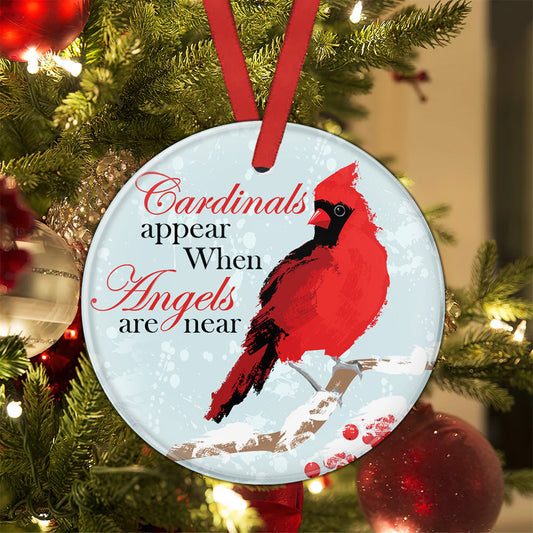 Cardinal Angels Are Near Circle Ornament - Christmas Ornament - Ciaocustom