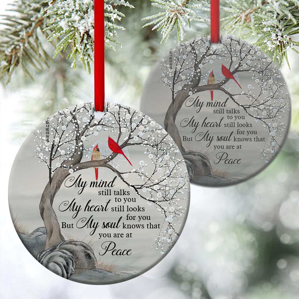 Cardinal Bird Ceramic Circle Ornament - You Are At Peace - Ornaments Hanging Gift - Nativity Ornaments