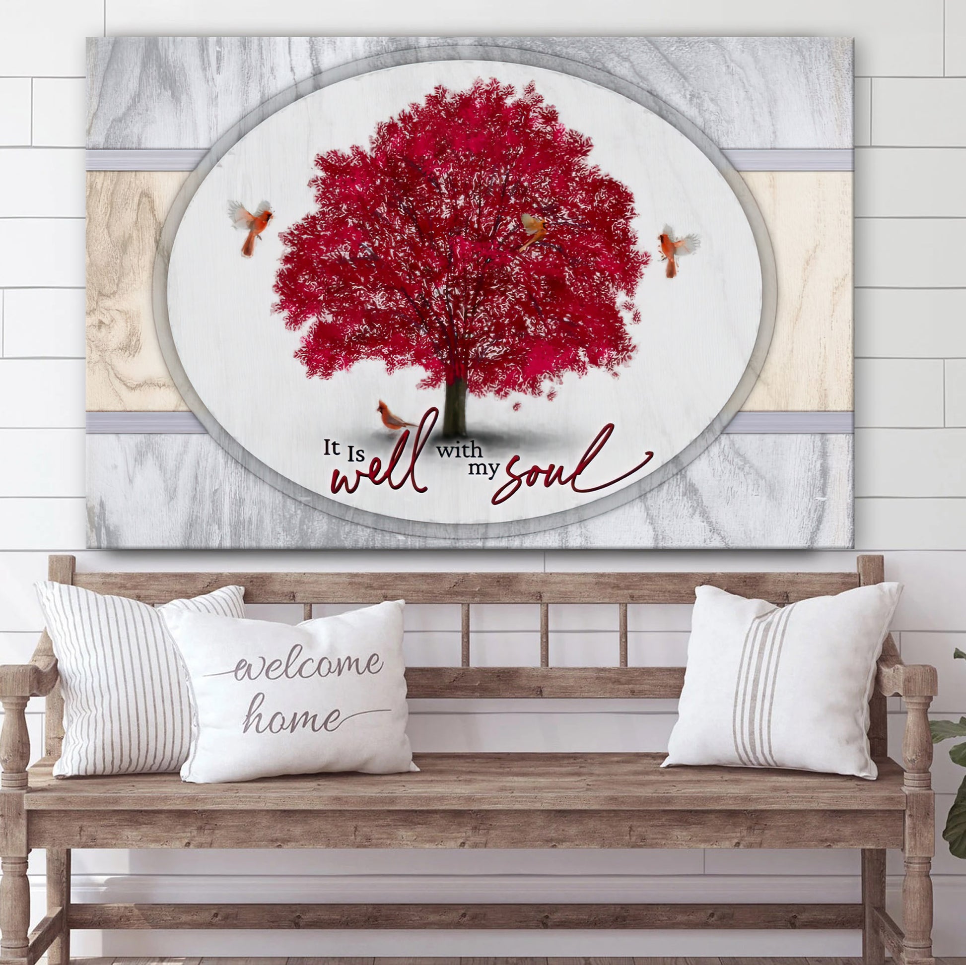 Cardinal Birds It Is Well With My Soul Wall Art Canvas - Christian Wall Decor