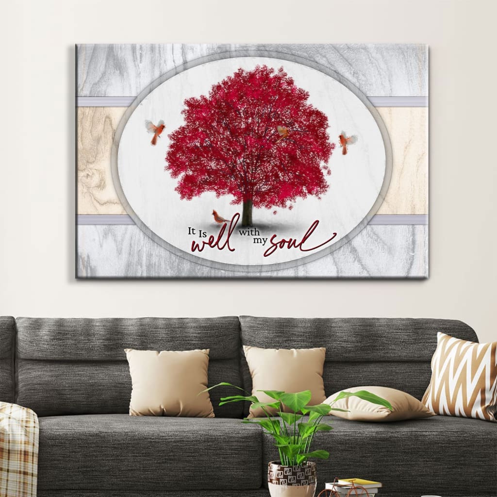 Cardinal Birds, It Is Well With My Soul Wall Art Canvas, Christian Wall Decor For Christmas - Religious Wall Decor