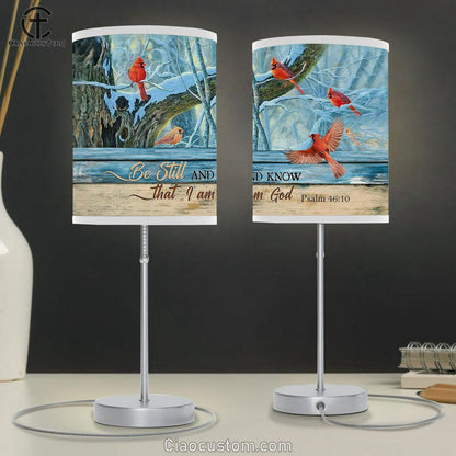 Cardinal Blue Light Be Still And Know That I Am God Table Lamp For Bedroom - Bible Verse Table Lamp - Religious Room Decor