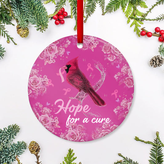 Cardinal Breast Cancer Ceramic Circle Ornament - Decorative Ornament - Christmas Ornament