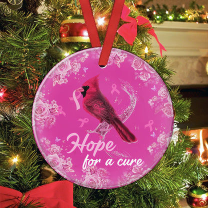 Cardinal Breast Cancer Ceramic Circle Ornament - Decorative Ornament - Christmas Ornament
