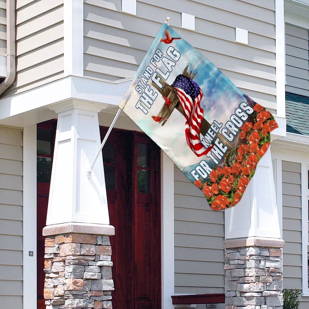 Cardinal Christian Cross American Flag - Outdoor Christian House Flag - Christian Garden Flags