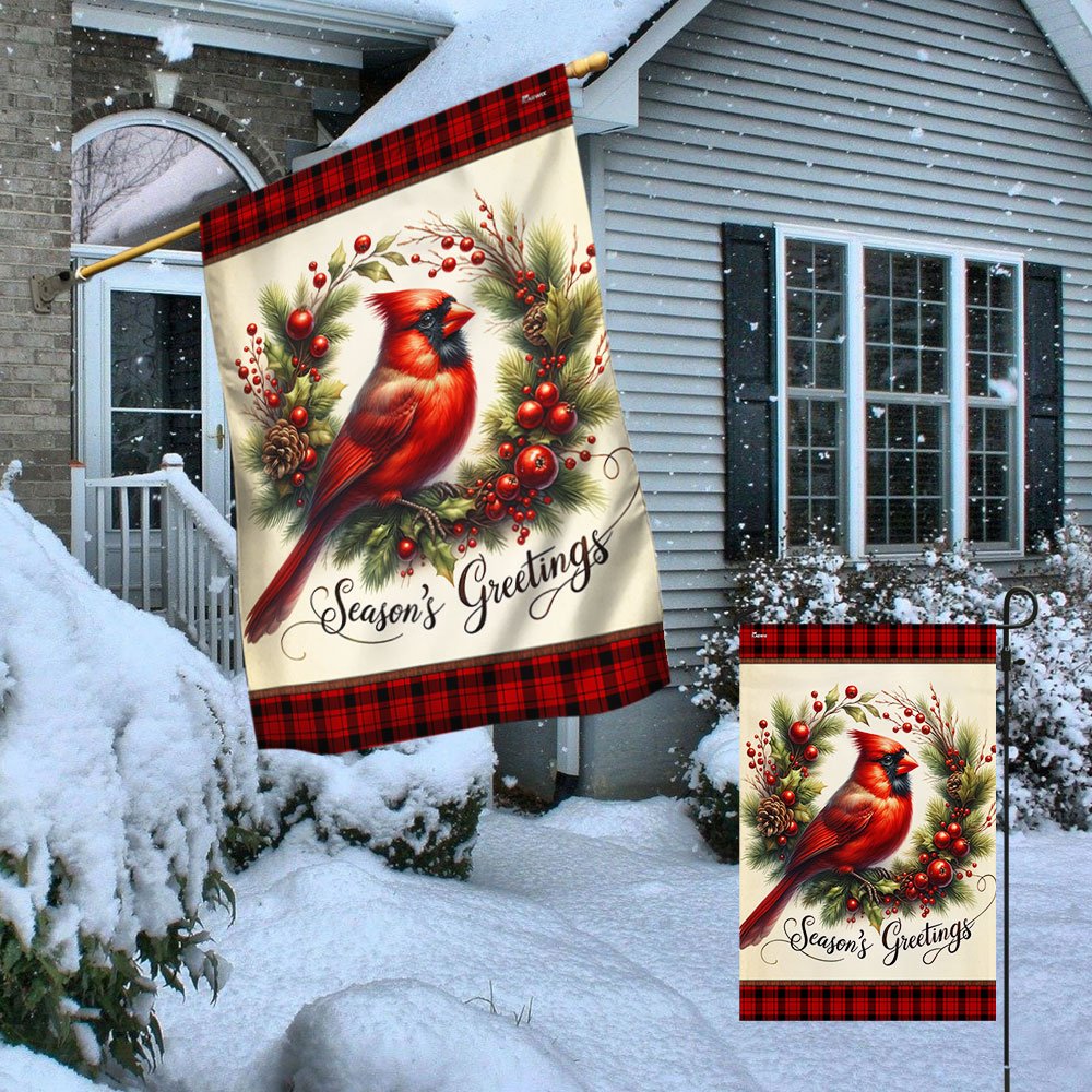 Cardinal Christmas Wreath Flag - Religious Christmas House Flags - Religious Christmas House Flags - Christmas Flags