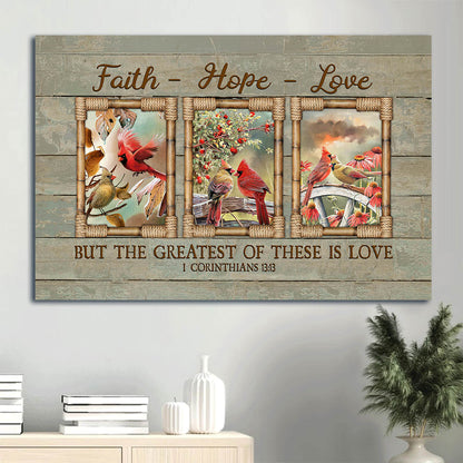 Cardinal Couple Bible Verse Flower Garden Faith Hope Love Canvas Wall Art - Christian Wall Decor
