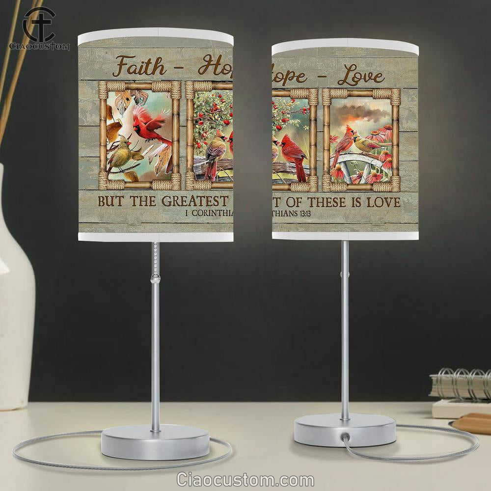 Cardinal Couple Flower Garden Faith Hope Love Table Lamp For Bedroom - Bible Verse Table Lamp - Religious Room Decor