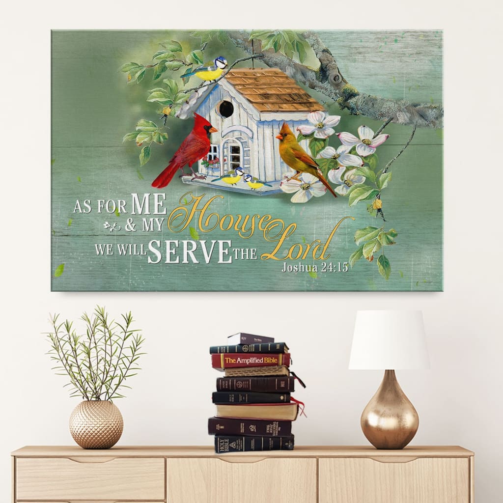 Cardinal Couple, Joshua 2415 We Will Serve The Lord Canvas Wall Art - Religious Wall Decor