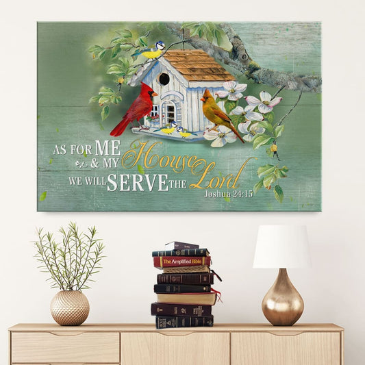 Cardinal Couple, Joshua 2415 We Will Serve The Lord Canvas Wall Art - Religious Wall Decor