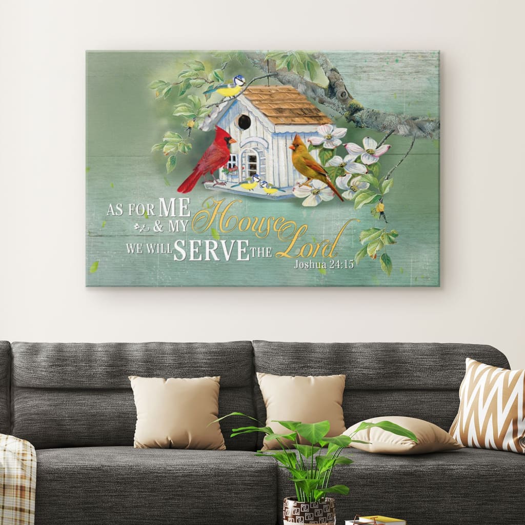 Cardinal Couple, Joshua 2415 We Will Serve The Lord Canvas Wall Art - Religious Wall Decor