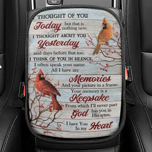 Cardinal Drawing Red Cranberry I Thought Of You Today Car Center Console Cover, Christian Armrest Seat Cover, Bible Seat Box Cover