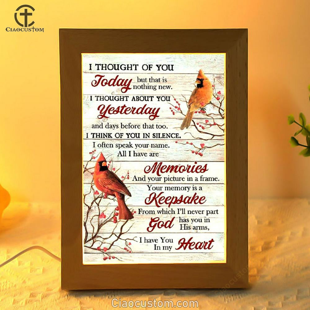 Cardinal Drawing Red Cranberry I Thought Of You Today Frame Lamp