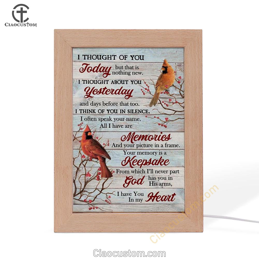 Cardinal Drawing Red Cranberry I Thought Of You Today Frame Lamp