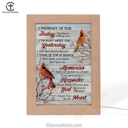 Cardinal Drawing Red Cranberry I Thought Of You Today Frame Lamp