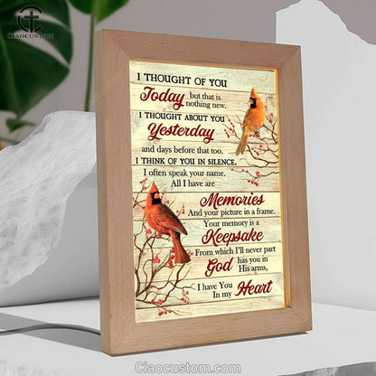 Cardinal Drawing Red Cranberry I Thought Of You Today Frame Lamp