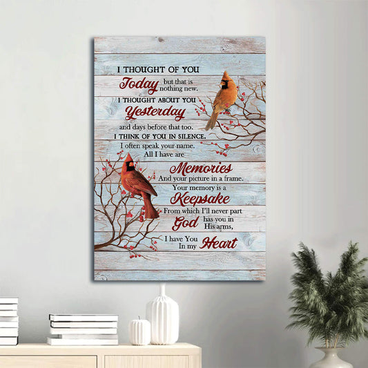 Cardinal Drawing Red Cranberry Pastel Background I Thought Of You Today Christian Canvas Wall Art - Christian Gift