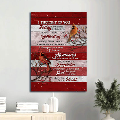 Cardinal Drawing Watercolor Cranberry Red Background I Thought Of You Heaven Canvas Wall Art - Christian Gift