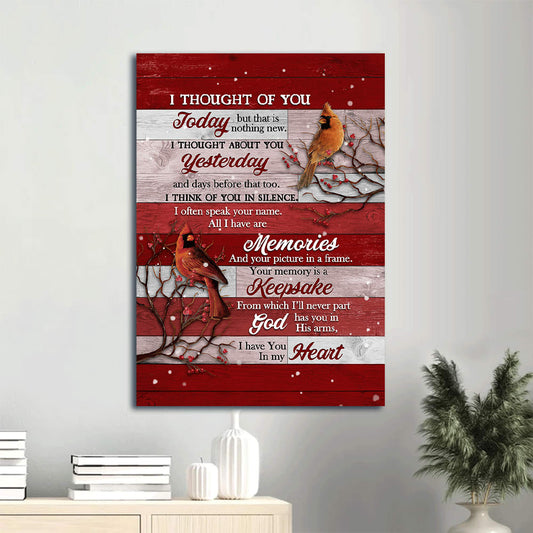 Cardinal Drawing Watercolor Cranberry Red Background I Thought Of You Heaven Canvas Wall Art - Christian Gift