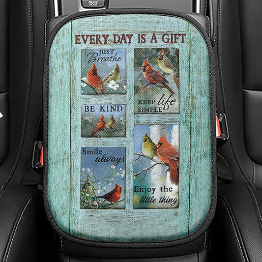 Cardinal Every Day Is A Gift Seat Box Cover, Bible Verse Car Center Console Cover, Christian Inspirational Car Interior Accessories