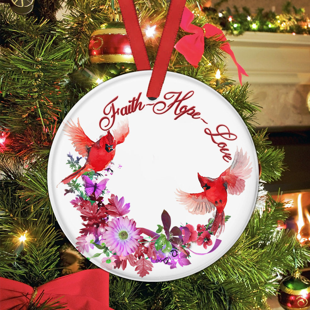 Cardinal Faith Love Hope Ceramic Circle Ornament - Decorative Ornament - Christmas Ornament